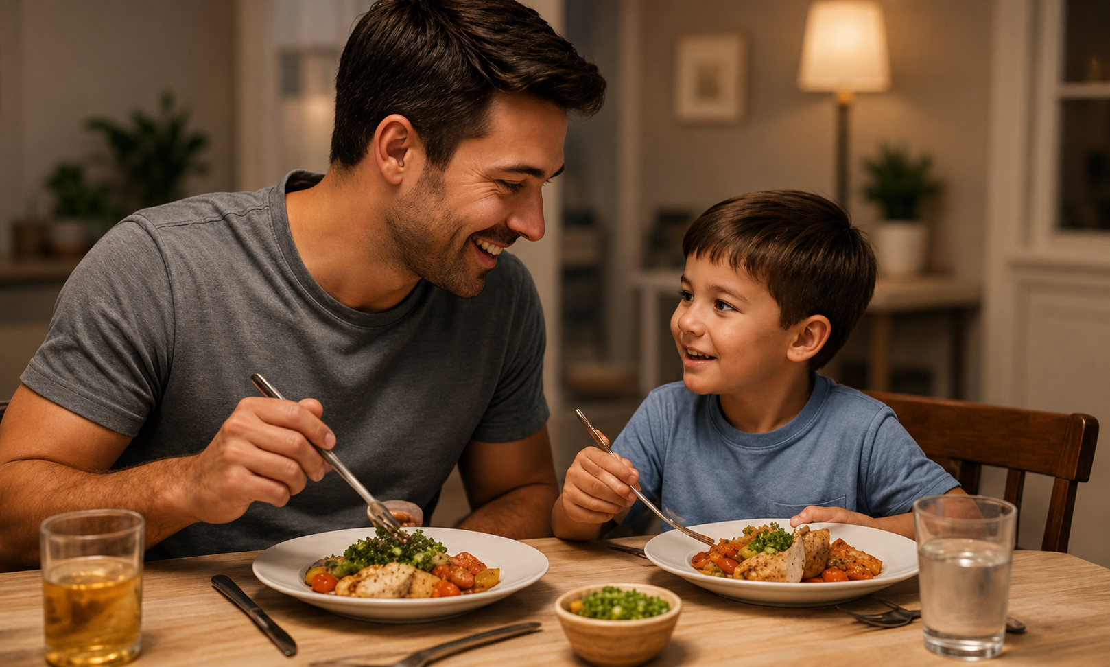A family enjoying dinner together without phones
